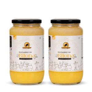GauSagar A2 Desi Kankrej Cow Bilona Ghee 1000ML + 1000ML Glass Jar