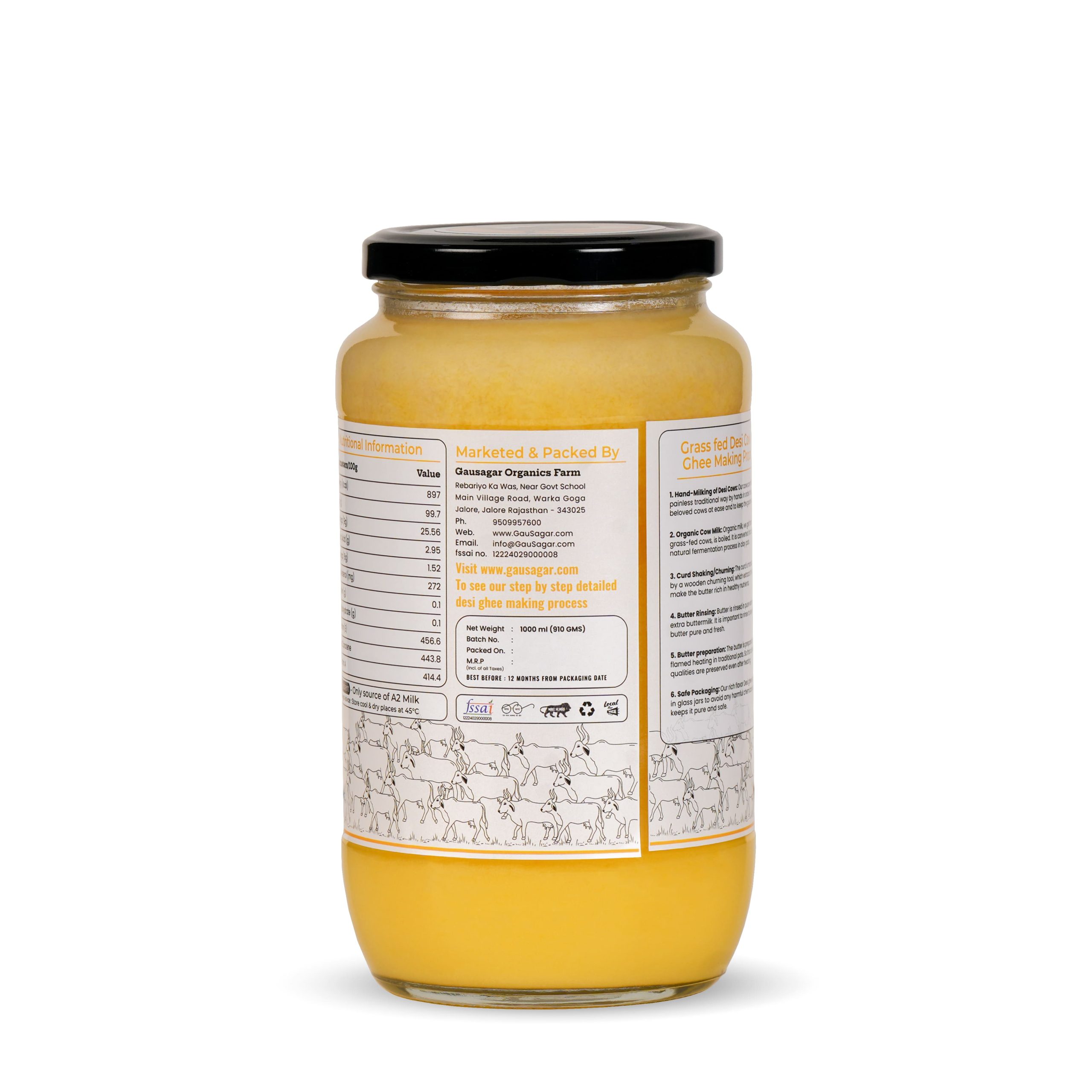 GauSagar A2 Desi Kankrej Cow Bilona Ghee 1000ML + 1000ML Glass Jar - Image 3