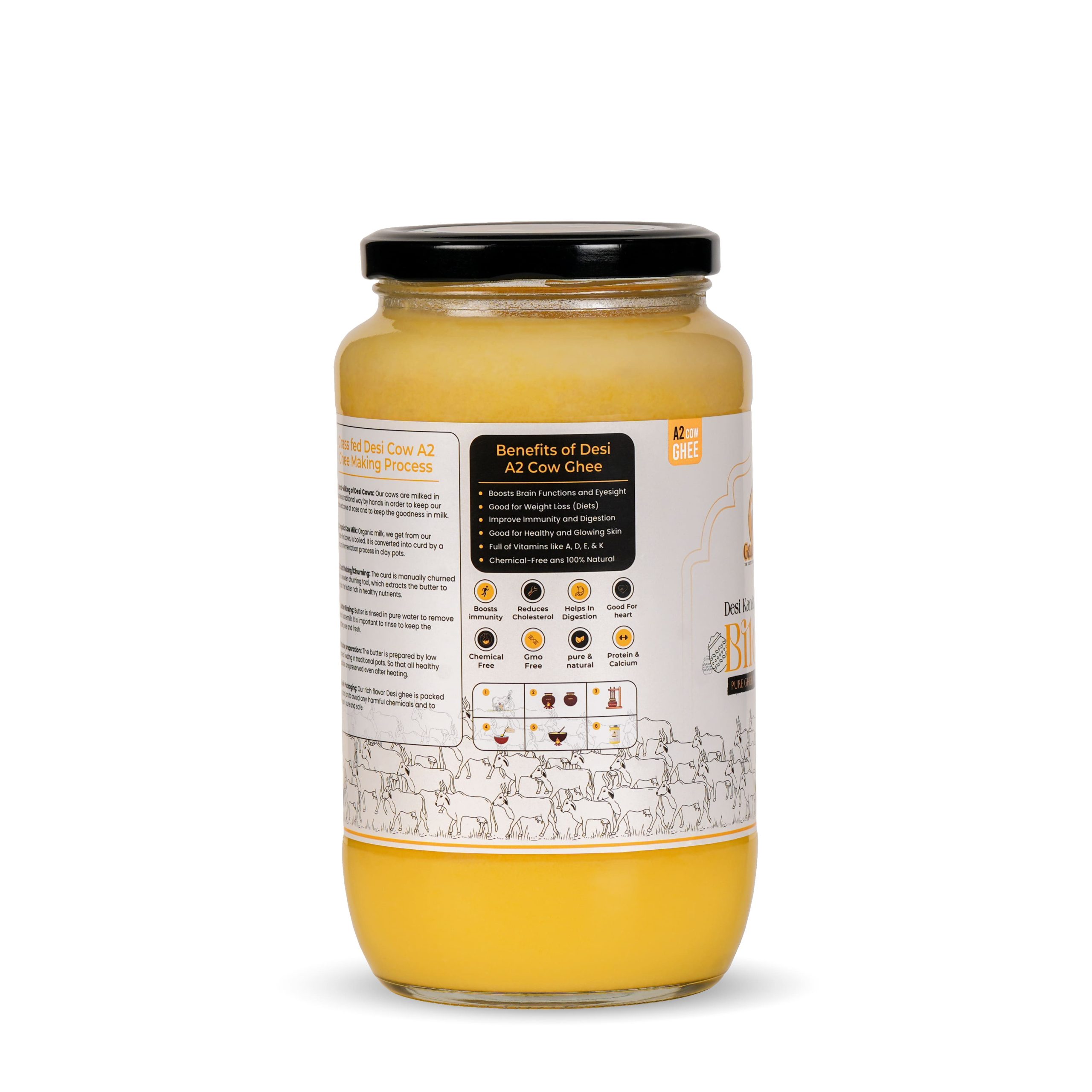 GauSagar A2 Desi Kankrej Cow Bilona Ghee 1000ML + 1000ML Glass Jar - Image 5