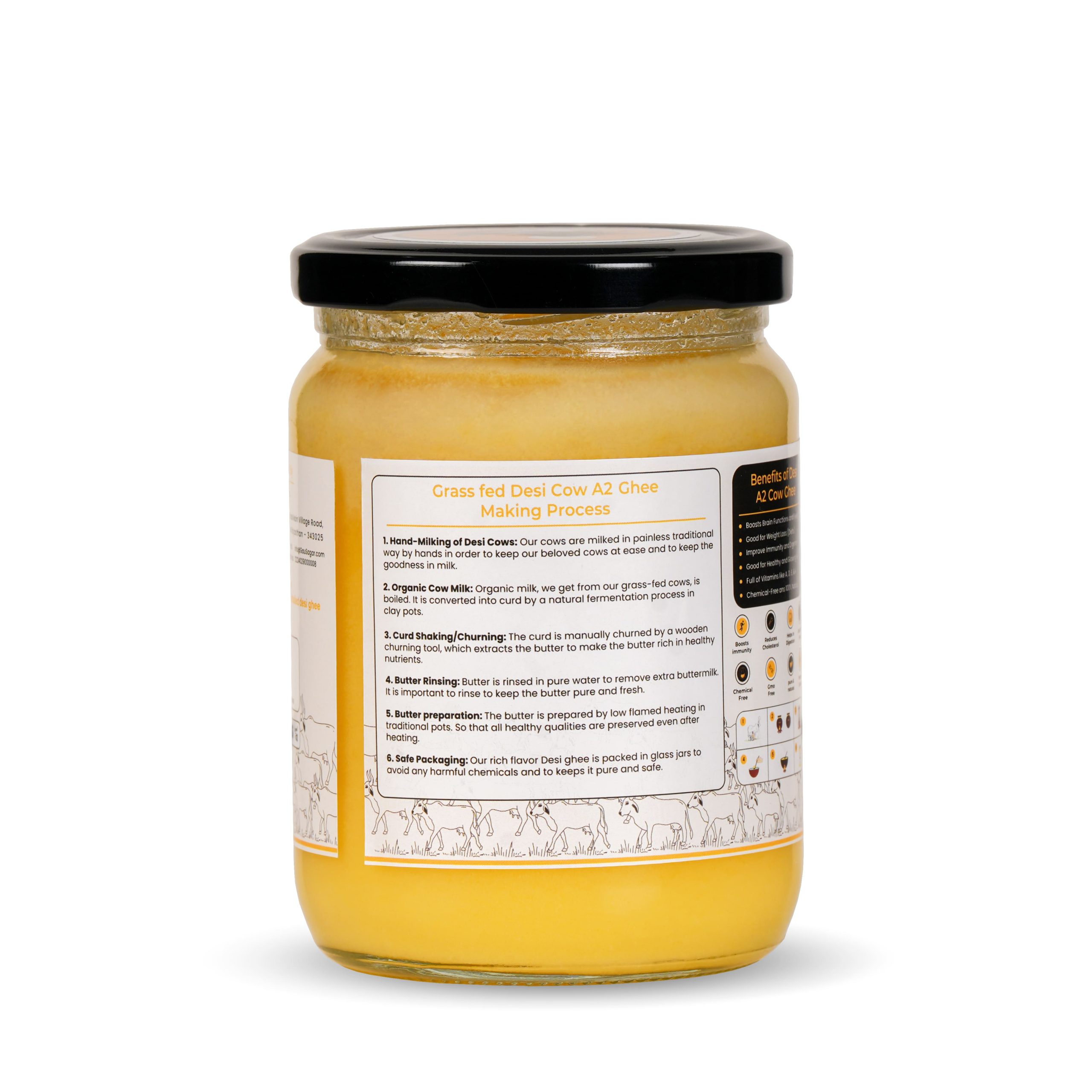 GauSagar A2 Desi Kankrej Cow Bilona Ghee 500ML Glass Jar - Image 4